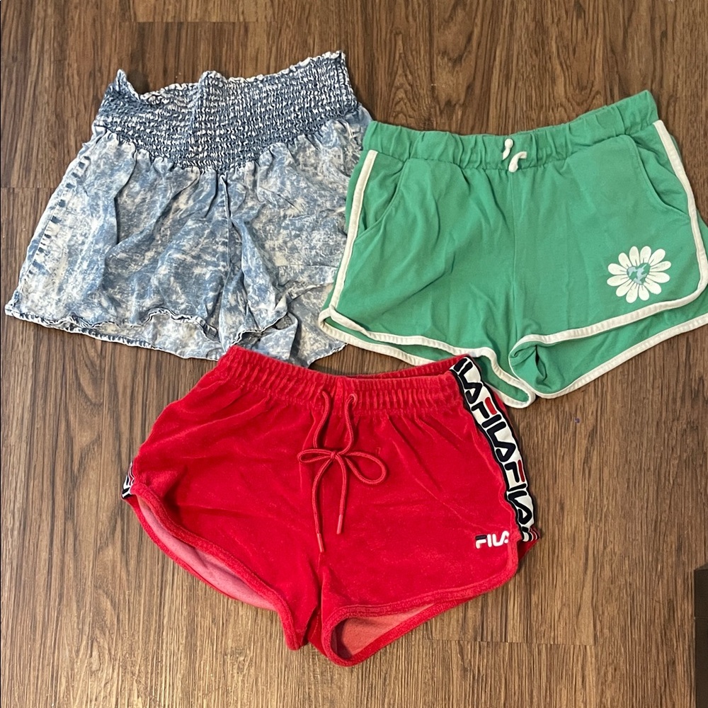 XS shirts bundle: Fila Red terry, old navy Green flower and denim high waisted
